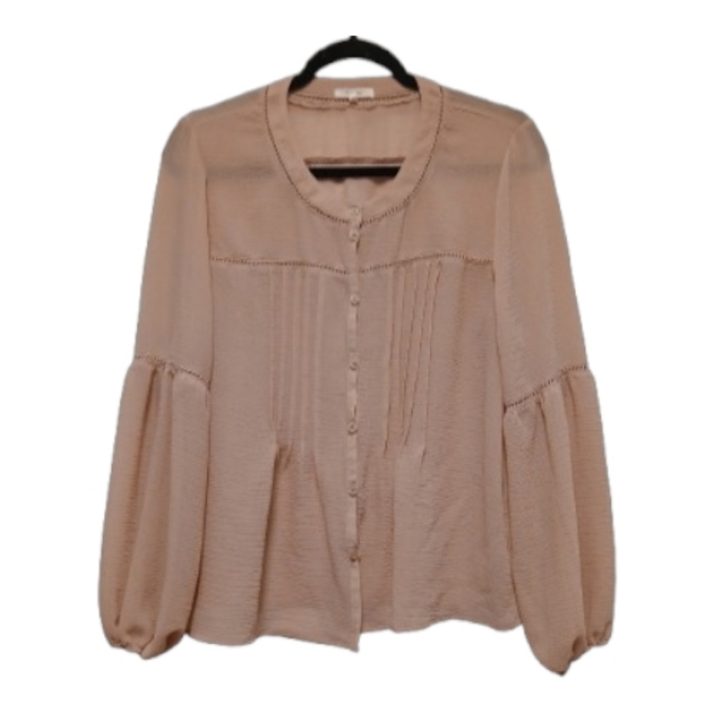 Maurices long-sleeve sheer blouse in a blush or light pink color size-M